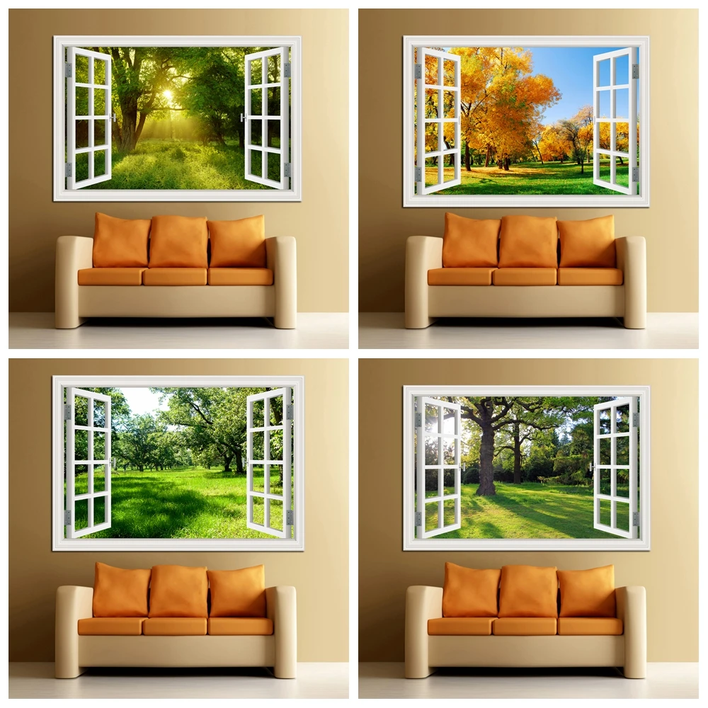 Interior Design Kitchen - Bos 3D Venster Landschap Muursticker Vinyl
