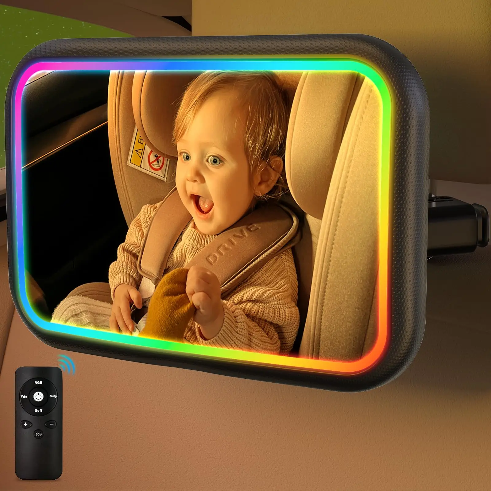 Interior Design Remote - Babyautospiegel met licht, 7 RGB-licht aan