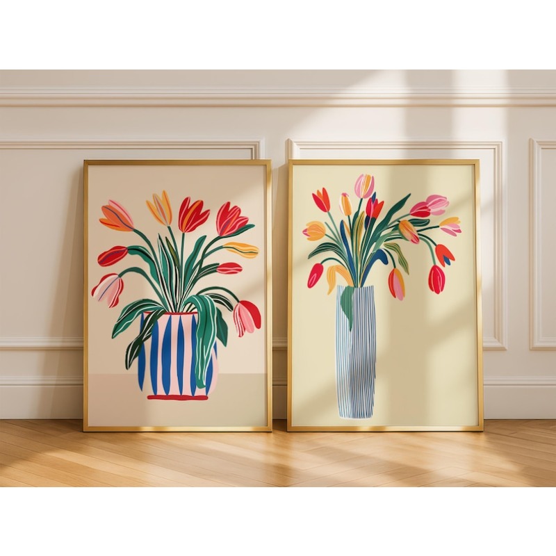 Interior Design Kitchen - 2 stuks tulpbloemen canvas kunst aan