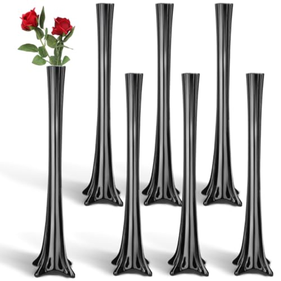 Fluted Vase Tall - Bruiloft centerpiece glazen zwarte hoge slanke