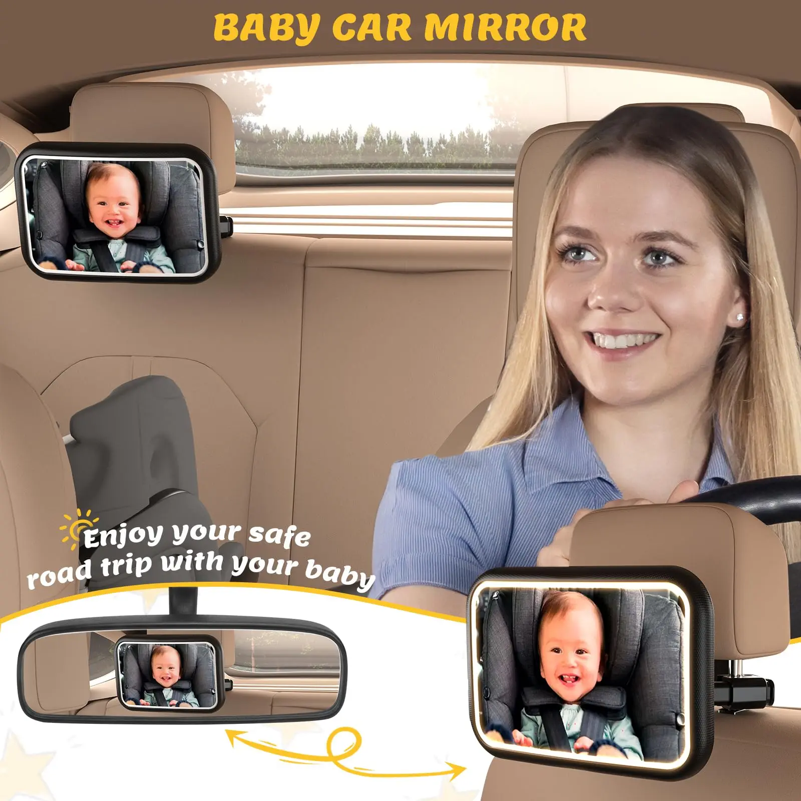 Babyautospiegel met licht, 7 R - Interior Design Remote recensie en prijs